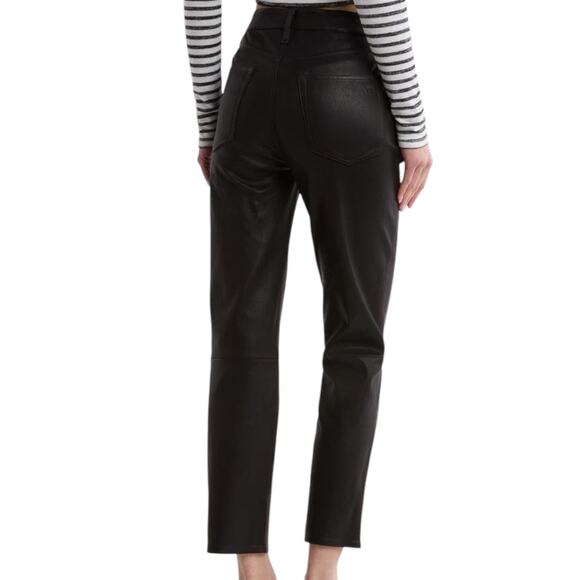 Rag & Bone Black High Waisted Slim Straight Ankle Crop Wren Lamb Leather Pants - Picture 7 of 12